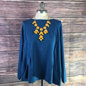 Soft Surroundings Teal Blue Stretch Pleated Loose Fit Top Long Sleeve 2X 1456